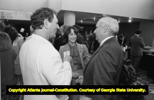 Chuck Driebe (left), with Roseanne Billingsley, and Dan Sweat, at a Chamber of Commerce event honoring Swear, Atlanta, Georgia, July 13, 1988.