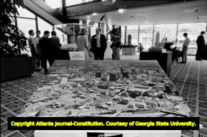 City planning exhibition at an Atlanta Chamber of Commerce event honoring Dan Sweat, Atlanta, Georgia, July 13, 1988.