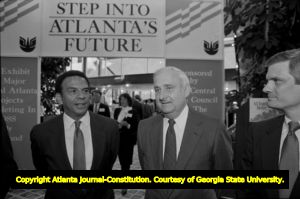 Dan Sweat (second from right), with Mayor Andrew Young, at an Atlanta Chamber of Commerce event honoring Sweat, Atlanta, Georgia, July 13, 1988.