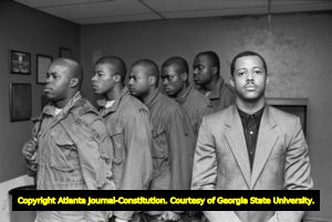 Members of the Lampados Club (pledges) of Omega Psi Phi Fraternity, Georgia State University, Atlanta, Georgia, March 10, 1988.