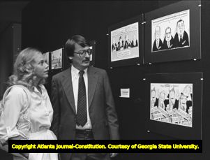 Clyde Wells, Augusta Chronicle, at an editorial cartoon exhibition in the Urban Life Building, Georgia State University, Atlanta, Georgia, September 20, 1980.