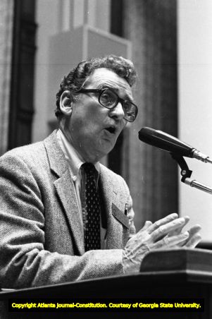 Representative E. Roy Lambert speaking during the Georgia State House of Representatives debate on ratification of the Equal Rights Amendment, Atlanta, Georgia, January 20, 1982.
