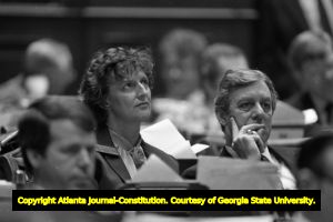 Representative Peggy Childs, with members of the Georgia State House of Representatives during the debate on ratification of the Equal Rights Amendment, Atlanta, Georgia, January 20, 1982.