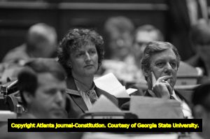 Representative Peggy Childs, with members of the Georgia State House of Representatives during the debate on ratification of the Equal Rights Amendment, Atlanta, Georgia, January 20, 1982.