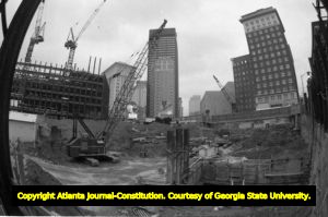 Construction site for the Georgia-Pacific Tower, looking southwest, Atlanta, Georgia, November 24, 1980.