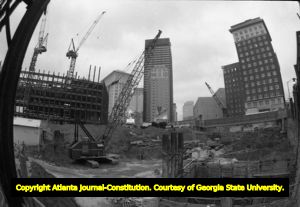 Construction site for the Georgia-Pacific Tower, looking southwest, Atlanta, Georgia, November 24, 1980.