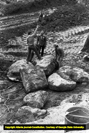 Construction site for the Thunder River amusement ride at Six Flags Over Georgia, Austell, Georgia, February 25, 1982.