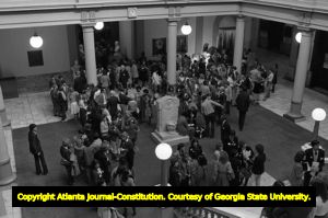Public awaiting outcome of the Georgia State House of Representatives' vote on ratification of the Equal Rights Amendment, Atlanta, Georgia, January 20, 1982.