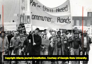 Freedom Parkway protesters marching down Washington Street to the Georgia State Capitol, Atlanta, Georgia, January 23, 1982.