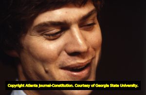 Atlanta Braves player Dale Murphy during a press conference honoring his Most Valuable Player award, Atlanta-Fulton County Stadium, Atlanta, Georgia, November 8, 1983.