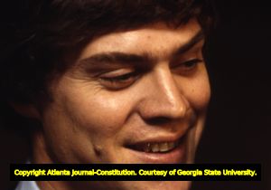 Atlanta Braves player Dale Murphy during a press conference honoring his Most Valuable Player award, Atlanta-Fulton County Stadium, Atlanta, Georgia, November 8, 1983.