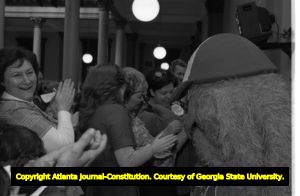 Opponents of the ERA celebrate its defeat in the Georgia State Senate, Atlanta, Georgia, January 21, 1980.
