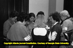 Opponents of the ERA awaiting the outcome of the Georgia State Senate's vote, Atlanta, Georgia, January 21, 1980.