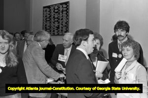 Opponents of the ERA gathered, during the Georgia State House of Representatives' vote on the ratification for the ERA, Atlanta, Georgia, January 20, 1982.