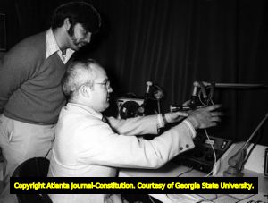 Dr. Clarence McCord with a student in the Radio Lab, Georgia State University, Atlanta, Georgia, December 17, 1972.
