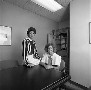 Anne Deeley, former president of the Atlanta chapter of the Feminist Action Alliance, and Heather Fenton, both of Deeley Fenton and Associates, a career consultant firm, Atlanta, Georgia, June 30, 1986.