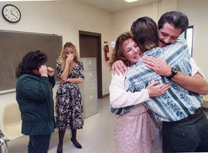Bride and groom (inmate) get married in the Ware County Correctional Institute, Waycross, Georgia, August 11, 1991.