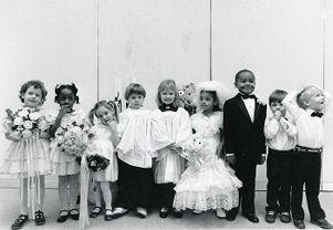 Children lined up at a wedding party, Georgia, February 26, 1987.