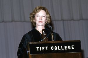Rosalynn Carter speaking at the 1979 commencement ceremony for Bessie Tift College, Forsyth, Georgia, June 3, 1979.