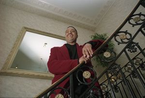 Author, Lynn Harris, in the Wesley Townsend apartment building lobby, Atlanta, Georgia, February 2, 1994.