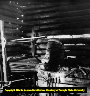 Jim Whitley's forge in the North Georgia mountains, April 28, 1940.
