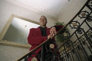 Author, Lynn Harris, in the Wesley Townsend apartment building lobby, Atlanta, Georgia, February 2, 1994.