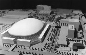 Early architectural model for the Georgia Dome, Atlanta, Georgia, 1989.
