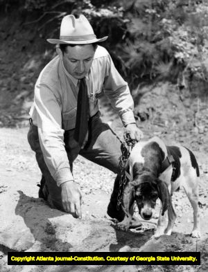 Official, with the help of a trained hound, tracks down arsonists, Georgia, September 1, 1940.
