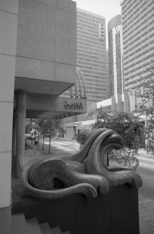 Lion statue at the Marriott Marquis on Peachtree Center Avenue, Atlanta, Georgia, July 10, 1989.