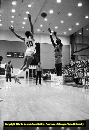 Georgia State University versus Mercer University basketball game, Atlanta, Georgia, December 15, 1980.