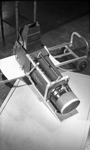 "Big Bertha," a 40-inch telescopic lens attached to a Graflex camera, Atlanta Journal photography department, Atlanta, Georgia, 1949.