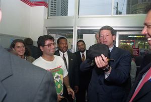 Democratic vice-presidential candidate Al Gore at the Varsity during the 1992 presidential campaign, Atlanta, Georgia, July 27, 1992.