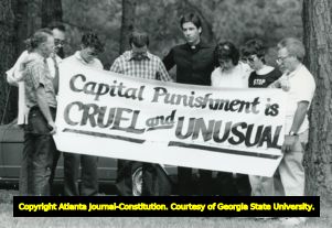 Capital punishment protestors at Jerome Bowden's execution site, Jackson, Georgia, 1986.