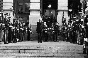 Richard Russell's funeral prosession leaving the Georgia State Capital building, Atlanta, January 23, 1971.