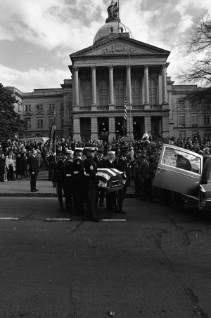 Richard Russell's funeral procession leaving the Georgia State Capital building, Atlanta, January 23, 1971.