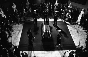 Overhead shot of Richard Rusell's casket, Georgia State Capitol, Atlanta, January 23, 1971.