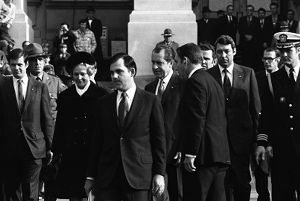 President Richard Nixon and First Lady Pat Nixon, attending Richard Russell's funeral service, Georgia State Capitol, Atlanta, January 23, 1971.