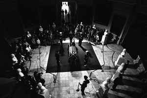 Overhead shot of Richard Rusell's casket, Georgia State Capitol, Atlanta, January 23, 1971.