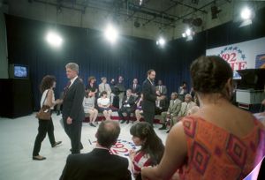 Presidential candidate Bill Clinton appearing on WSB-TV during his first presidential campaign, Atlanta, Georgia, June 21, 1992.