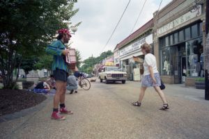 Maurice Wolfgang playing the accordion in Little Five Points, Atlanta, Georgia, June 27, 1991.