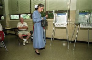 Georgia State Representative Cathey Steinberg voting in the general primary for the U.S. Senate, Atlanta, Georgia, July 21, 1992.