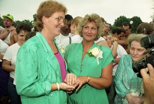 Gene Bowers with her partner Lyn Hall and mother Edna Bowers, participating in a gay-lesbian commitment ceremony, Piedmont Park, Atlanta, Georgia, June 22, 1991.