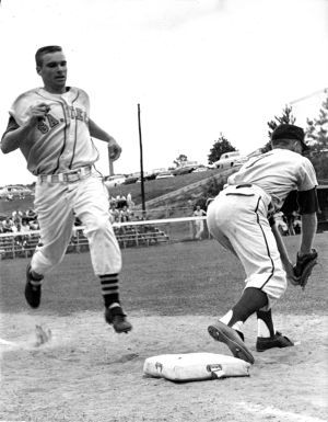 Roger Kaiser playing baseball for Georgia Tech against Lloyd Nix of Auburn University, Atlanta, Georgia, April 11, 1969.