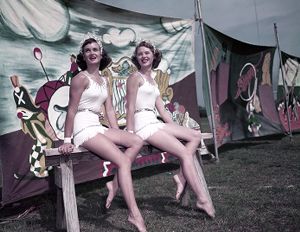 Women college students enrolled in Florida State University's Flying High Circus, Tallahassee, Florida, June 16, 1952.