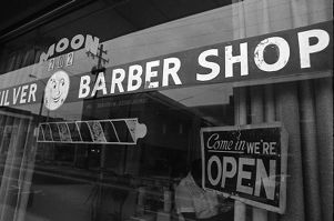 Silver Moon storefront, African-American barbershop on Auburn Avenue, Atlanta, Georgia, November 10, 1981.