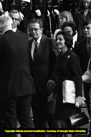 Betty Russell Vandiver and former Georgia Governor Ernest Vandiver at the funeral of Senator Richard B. Russell, Atlanta, Georgia, January 23, 1971.
