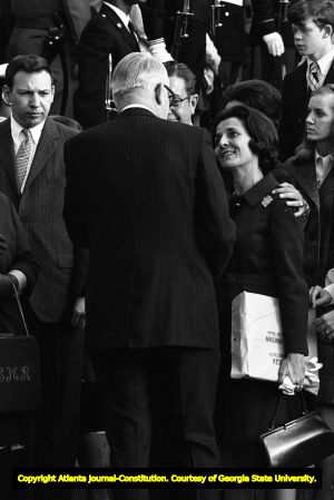 Betty Russell Vandiver and former Georgia Governor Ernest Vandiver at the funeral of Senator Richard B. Russell, Atlanta, Georgia, January 23, 1971.