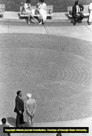 Mayor Andrew Young and former Mayor Ivan Allen, Jr. in Woodruff Park, Atlanta, Georgia, April 23, 1987.