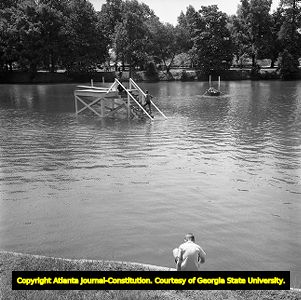 African Americans swimming in the newly integrated Lake Clara Meer, Piedmont Park, Atlanta, Georgia, June 12, 1963.