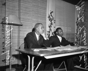 Civil rights leaders Martin Luther King, Jr. and Roy Wilkins, promoting voter registration, Atlanta, Georgia, 1959